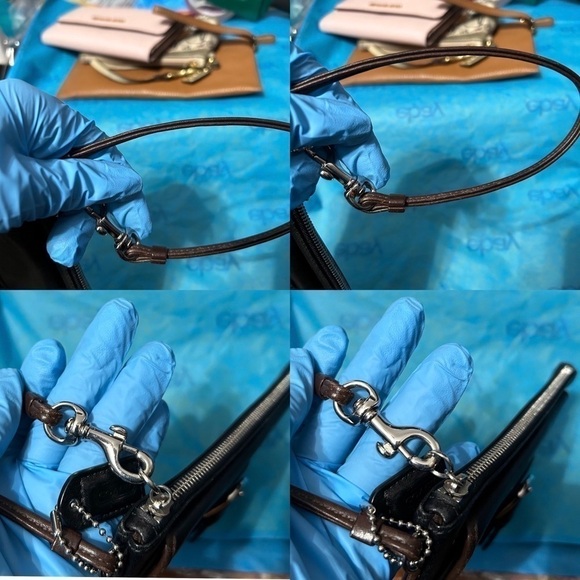 Vintage Coach Black Leather Brown Trim Snap Closure Wristlet - “Shelly” - Picture 13 of 14